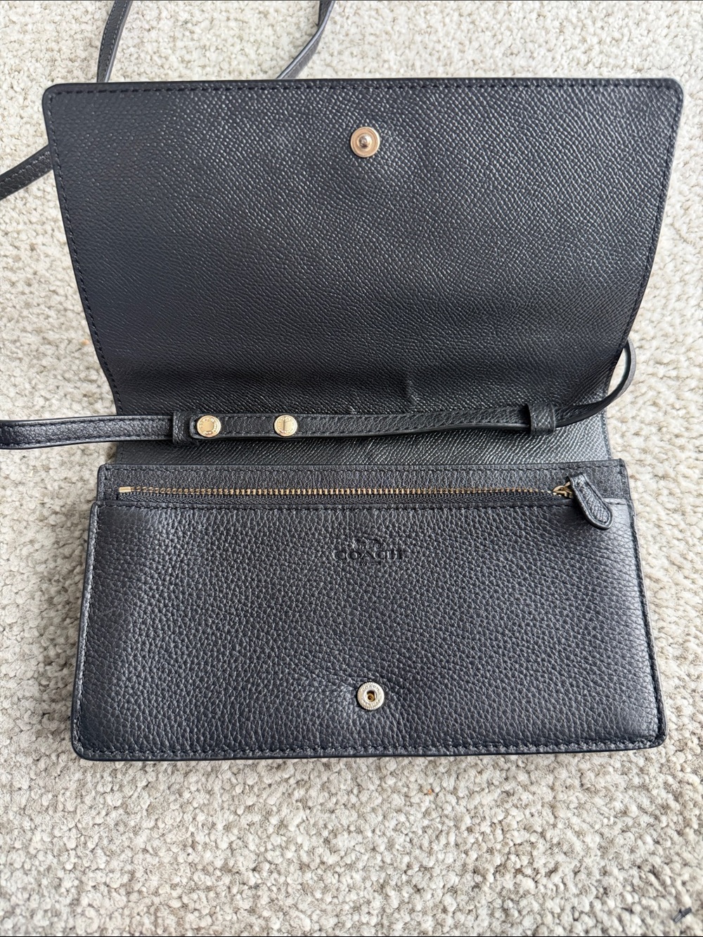 Coach Black Pebbled Leather Crossbody Wallet with Gold Logo - Picture 3 of 6